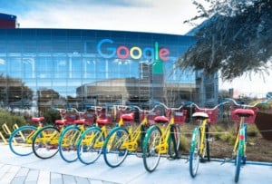 line of bikes outside of google's office