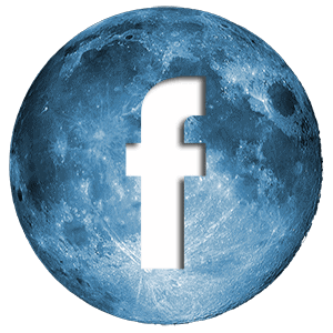 Zoomed out photo of the moon with the facebook logo in the middle