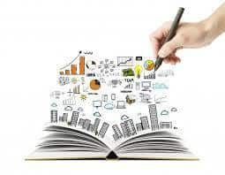 open book with charts and graphs