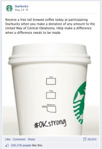 starbucks facebook post of coffee cup with ok strong written on it