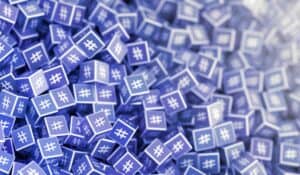 pile of purple blocks with the hashtag icon on all sides