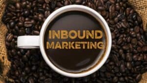 coffee cup with inbound marketing written in