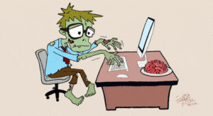 zombie at desk working on computer
