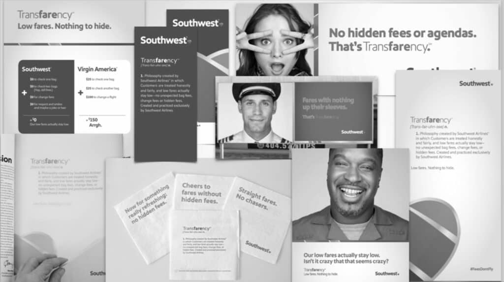 a collage of southwest airlines marketing materials
